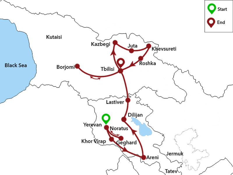 map-Пеший тур по Армении и Грузии