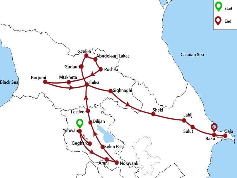 map-Armenia, Georgia & Azerbaijan Hiking Tour