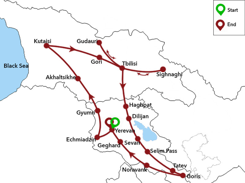 map-Moto Tour to Armenia and Georgia