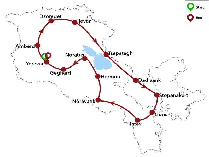 map-Motorradtour nach Armenien und Berg-Karabach
