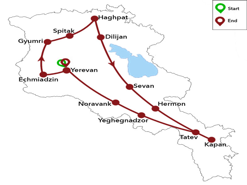 map-Voyage à moto en Arménie pour 9 jours