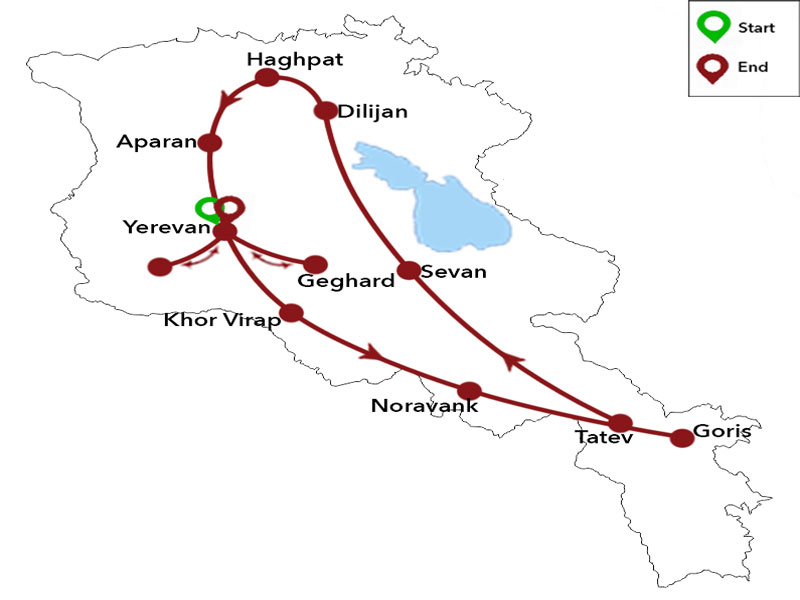 map-Christian Pilgrimage Tour in Armenia