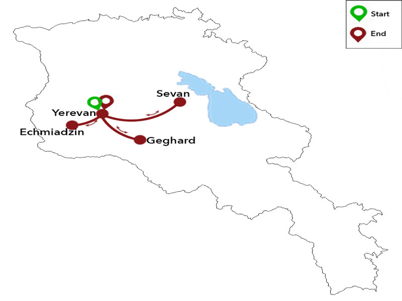 map-Tour de parapente en Arménie