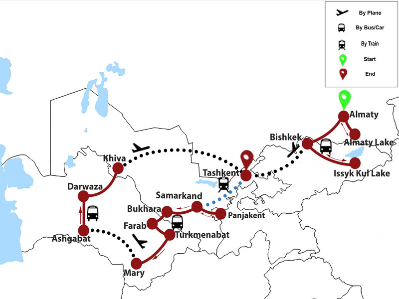 map-Uncover Wonders of Central Asia in 19 days