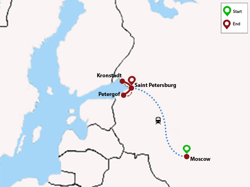 map-Tour to Moscow and Saint Petersburg