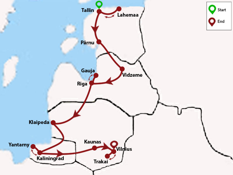 map-Tour to Lithuania, Latvia, Estonia and  Kaliningrad
