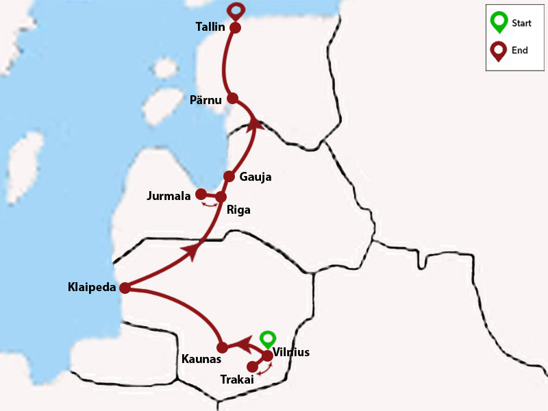 map-Tour to Lithuania, Latvia and Estonia